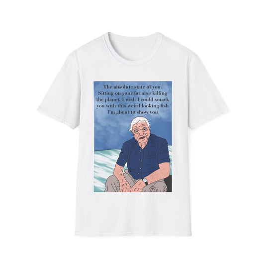 Funny David Attenborough Quote T-Shirt — Illustrated Elderly Man with Sarcastic Ocean Quote