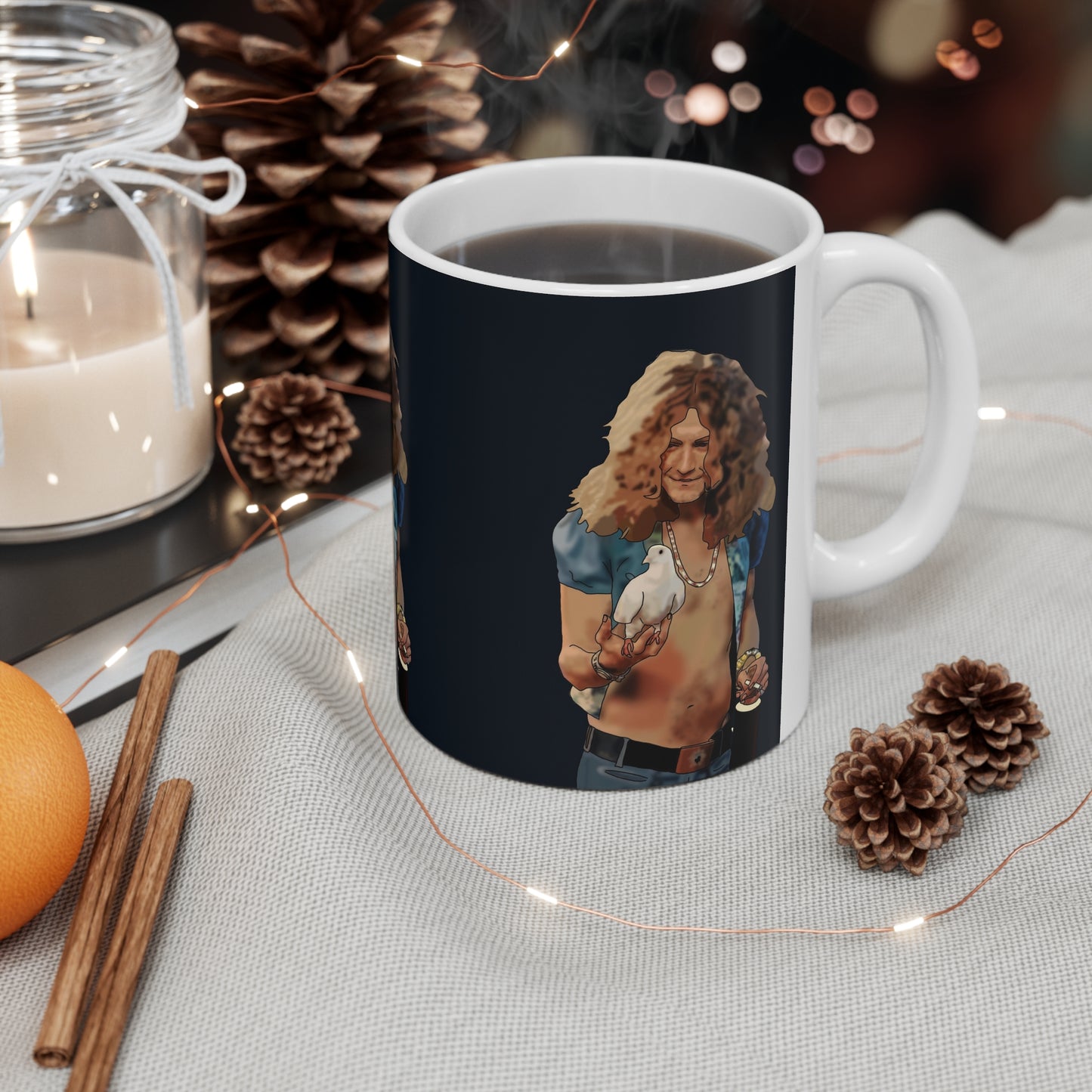 Rober Plant Led Zepplin Rock Icon Portrait Mug — Vintage 70s Music Ceramic Coffee Cup
