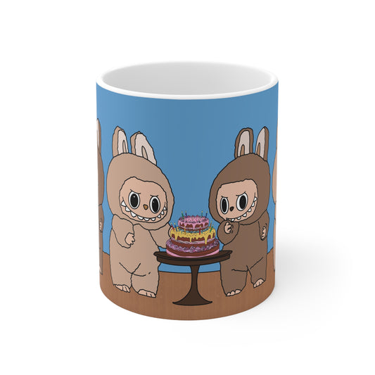 Cute Labubu Costume Coffee Mug — Whimsical Cake Party Ceramic Mug