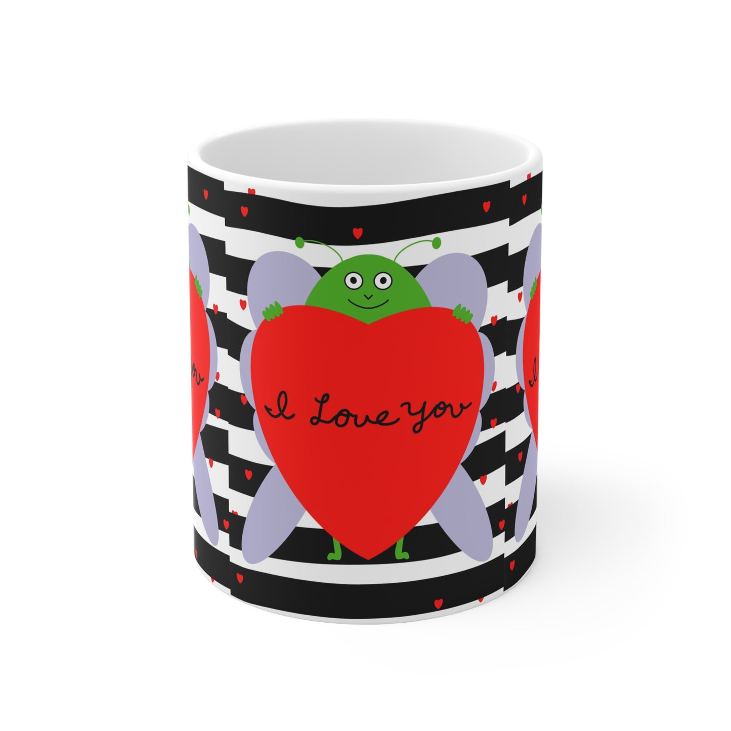 I Love You Heart Bug Coffee Mug — Cute Valentine Ceramic Mug