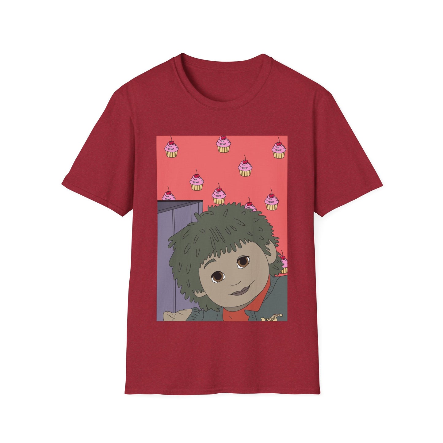 Cute Tiny Cake Character T-Shirt — Playful Cupcake Pattern Tee