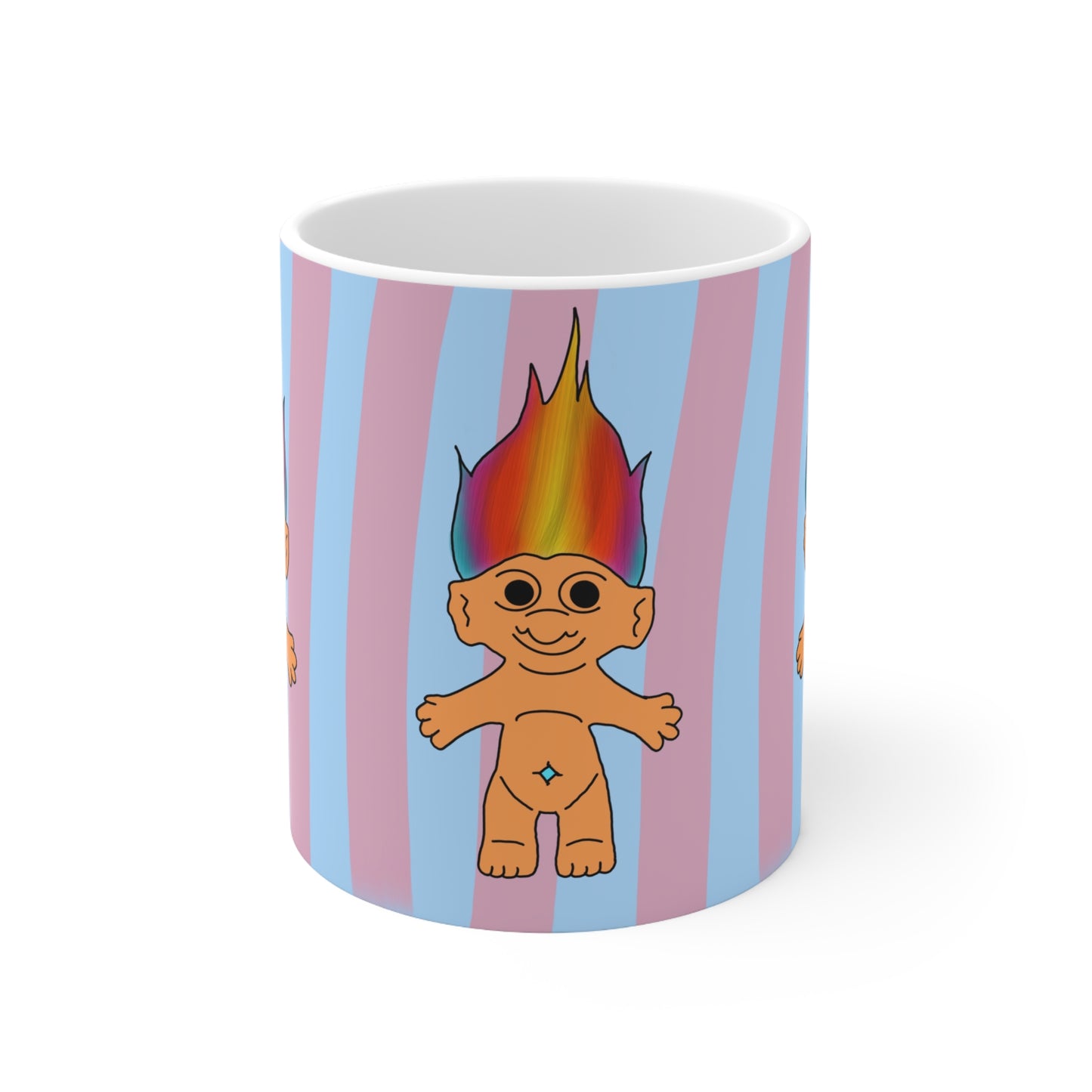 90s Rainbow Hair Troll Mug — Cute Retro Troll Doll Coffee Cup
