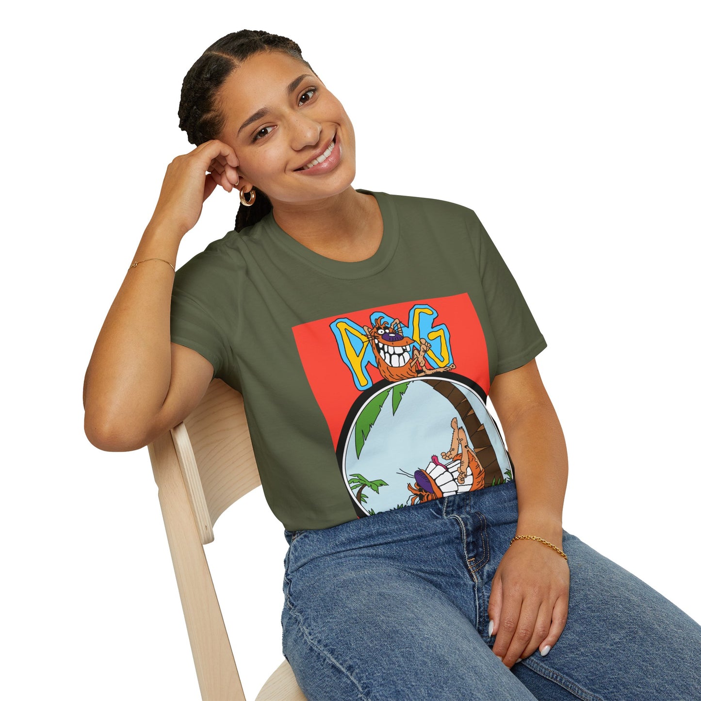 90s T-Shirt — "Pog" Graphic: Relaxing Pog in Hammock Tropical Tee