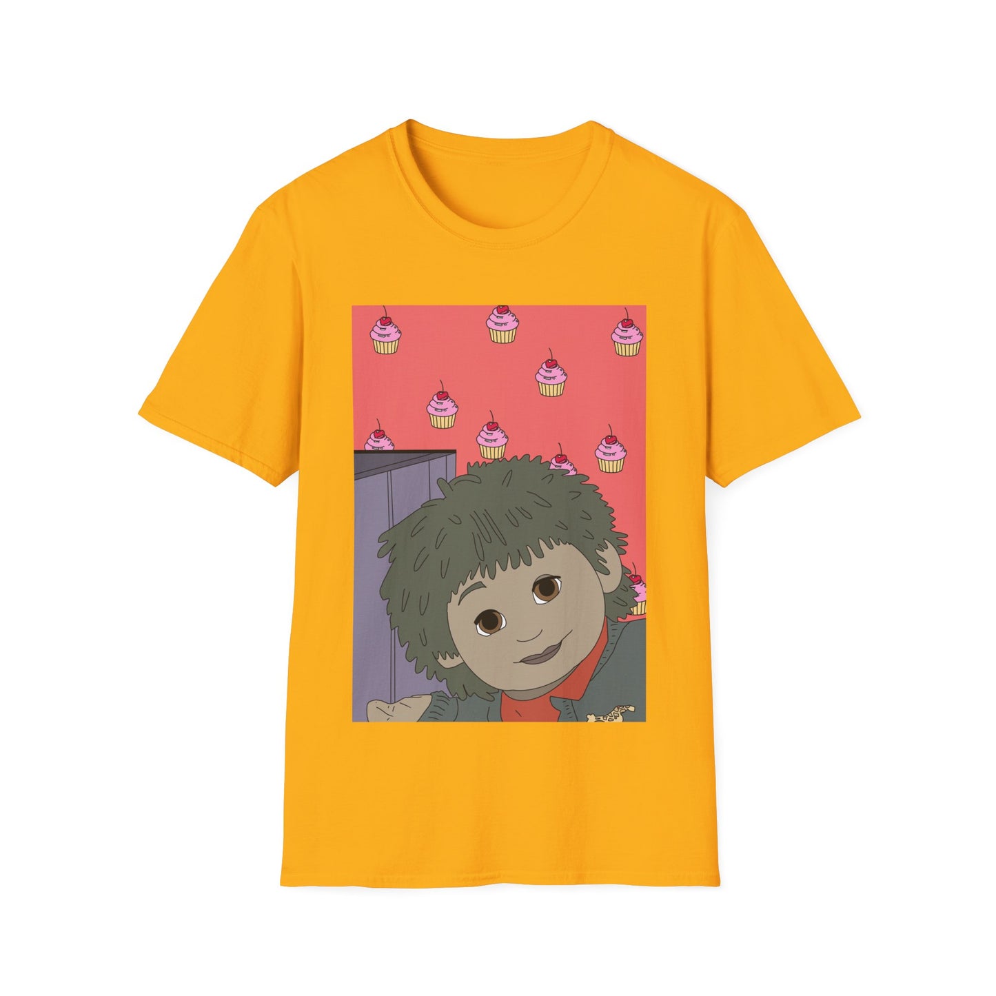 Cute Tiny Cake Character T-Shirt — Playful Cupcake Pattern Tee