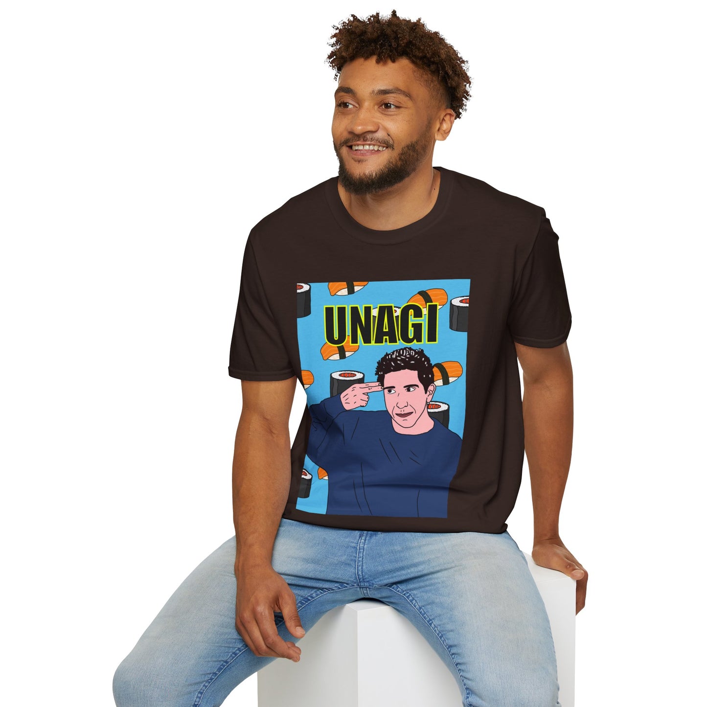 Ross Geller Friends Unagi Graphic T-Shirt — Pop Art Sushi Tee ("UNAGI")