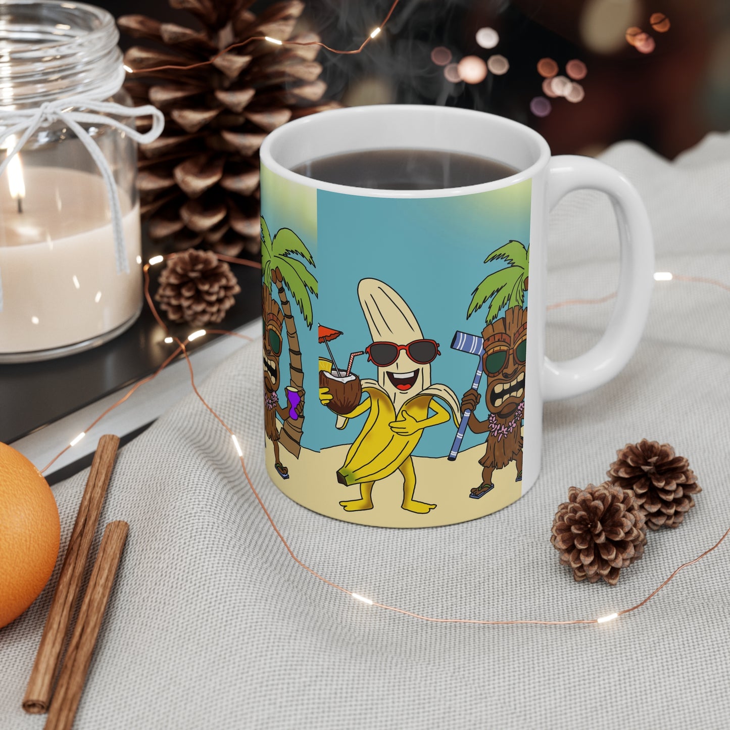 Tropical Banana & Tiki Beach Mug — Funny Summer Coffee Cup (11oz, 15oz)
