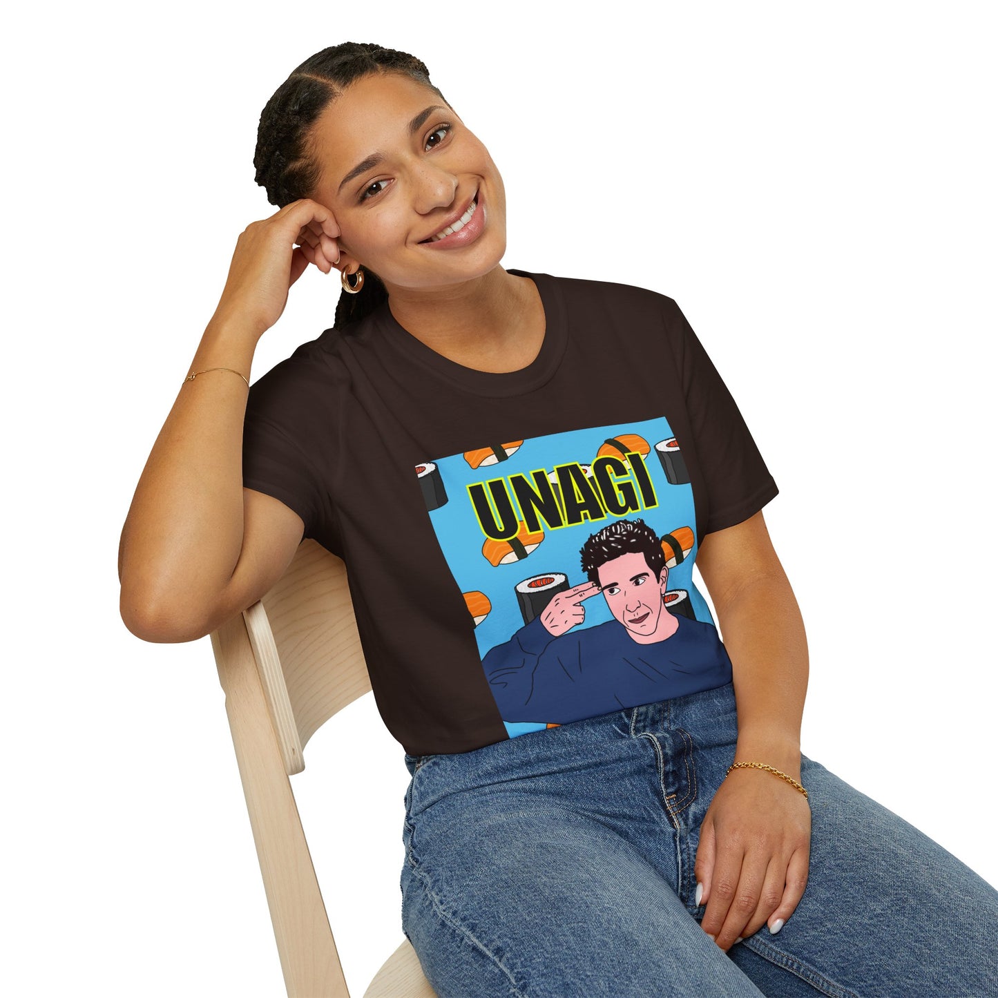 Ross Geller Friends Unagi Graphic T-Shirt — Pop Art Sushi Tee ("UNAGI")