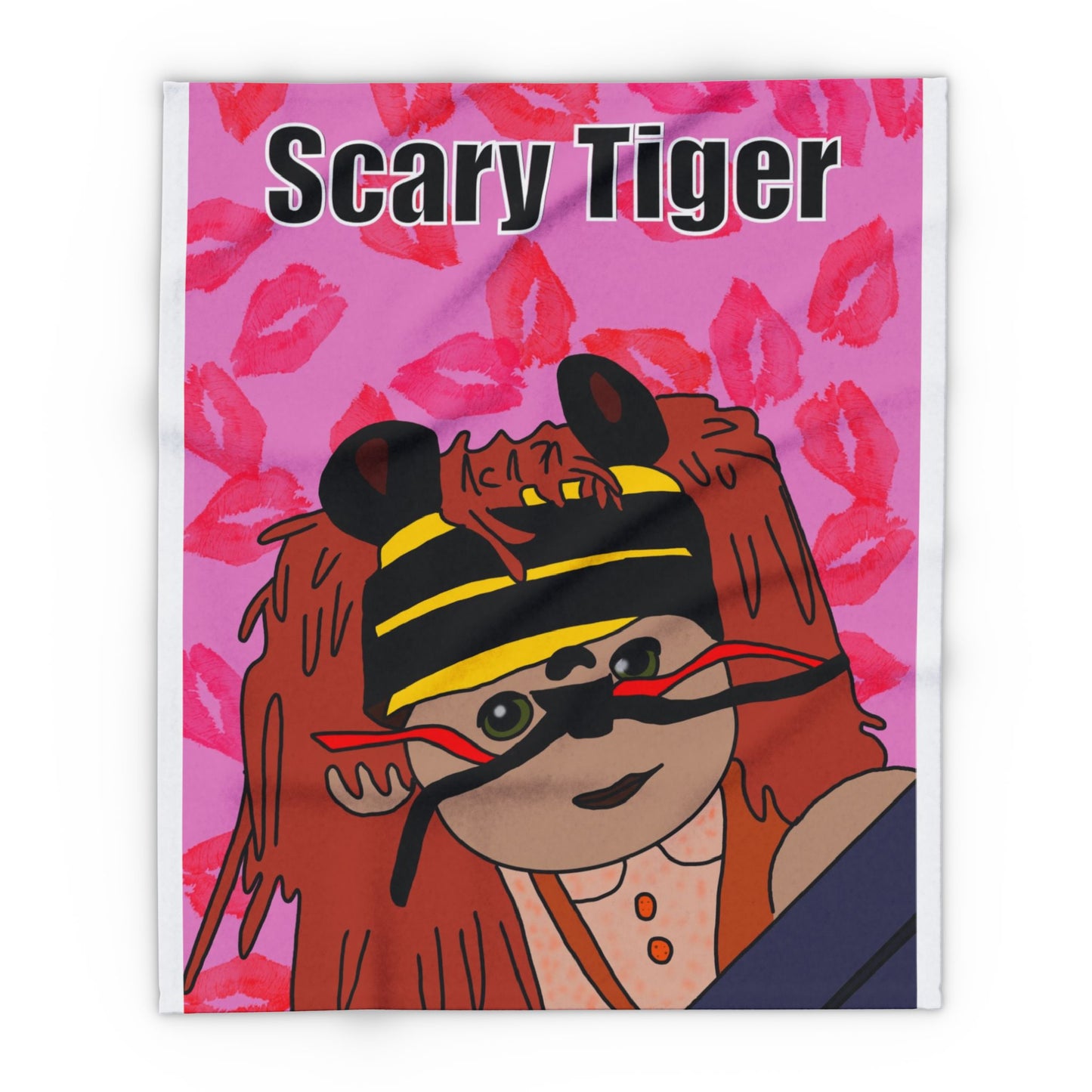 Limited Edition Valentines Day Scary Tiger Pink Kiss-Print Arctic Fleece Blanket