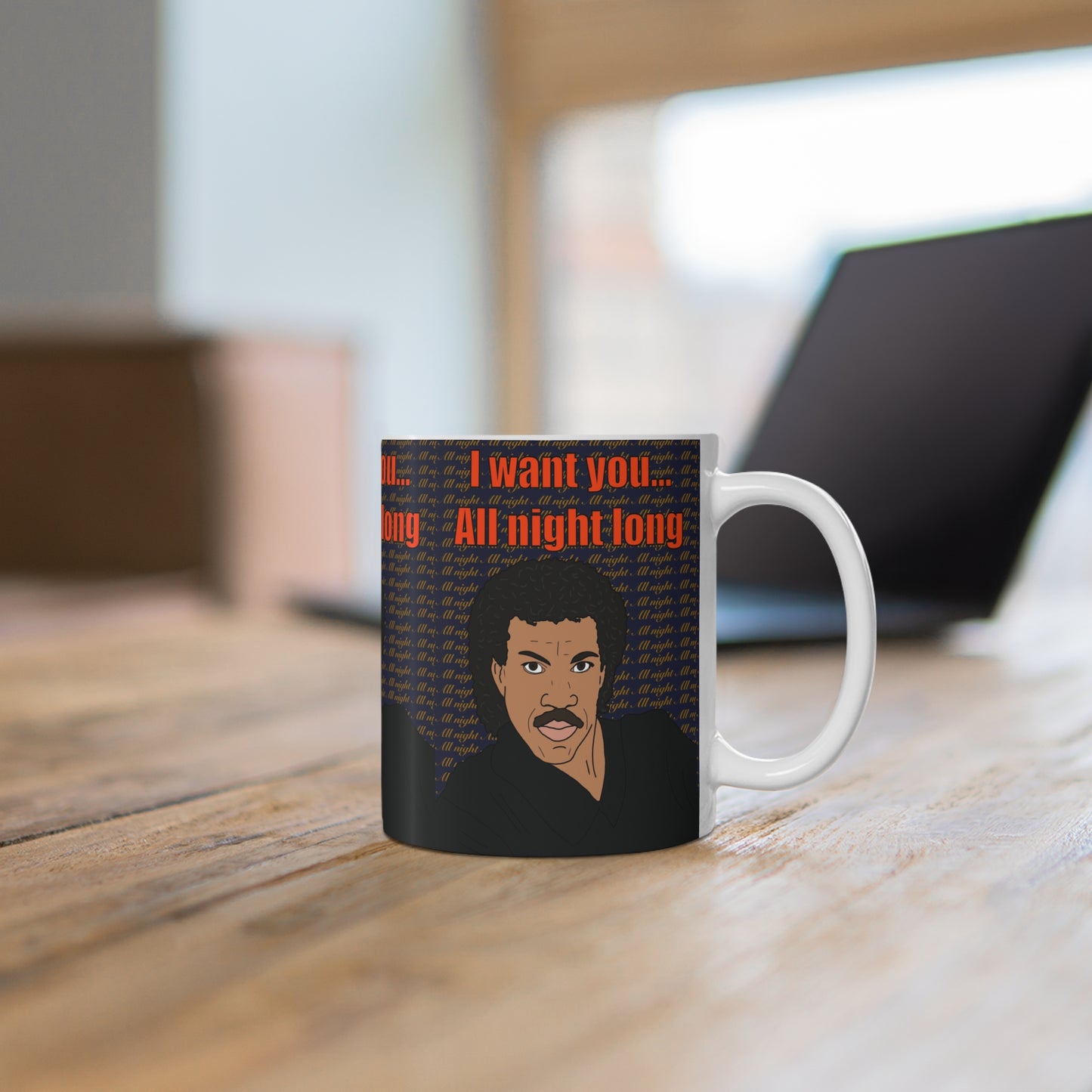 Lionel Ritchie Retro Soul Singer Illustration Mug - "I Want You All Night Long" Ceramic Coffee Cup