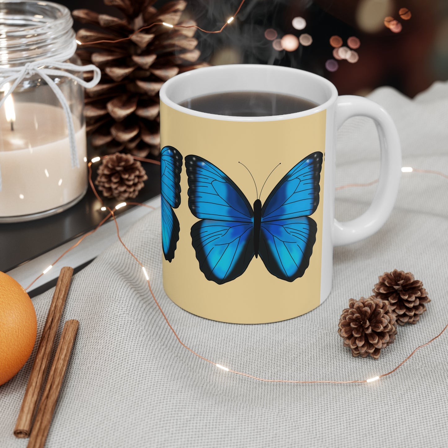 Blue Butterfly Ceramic Coffee Mug —