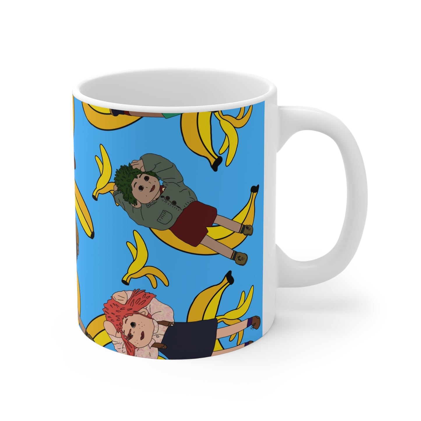 Cute Tots & Bananas Ceramic Mug — Fun Blue Pattern Coffee Cup