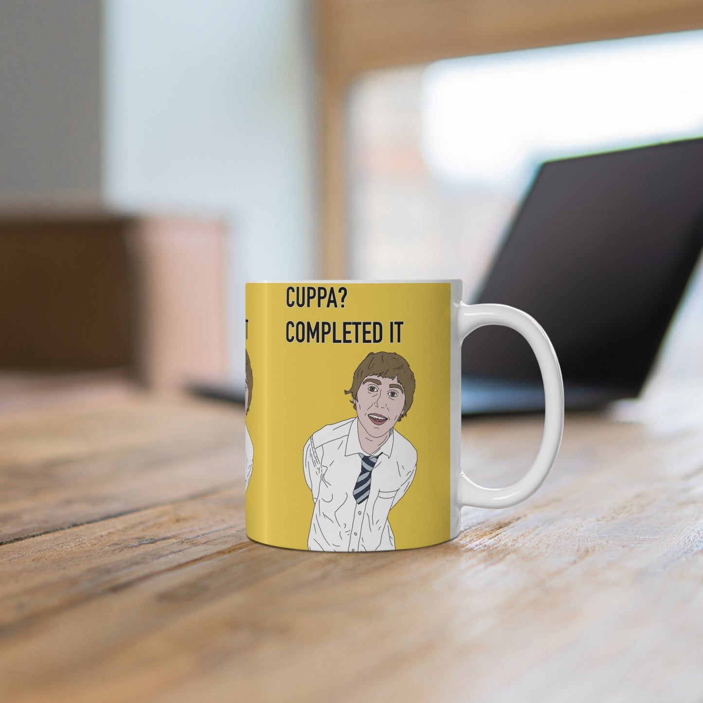 Inbetweeners Jay Cartwright "Cuppa? Completed It" Yellow Funny Office Coffee Cup
