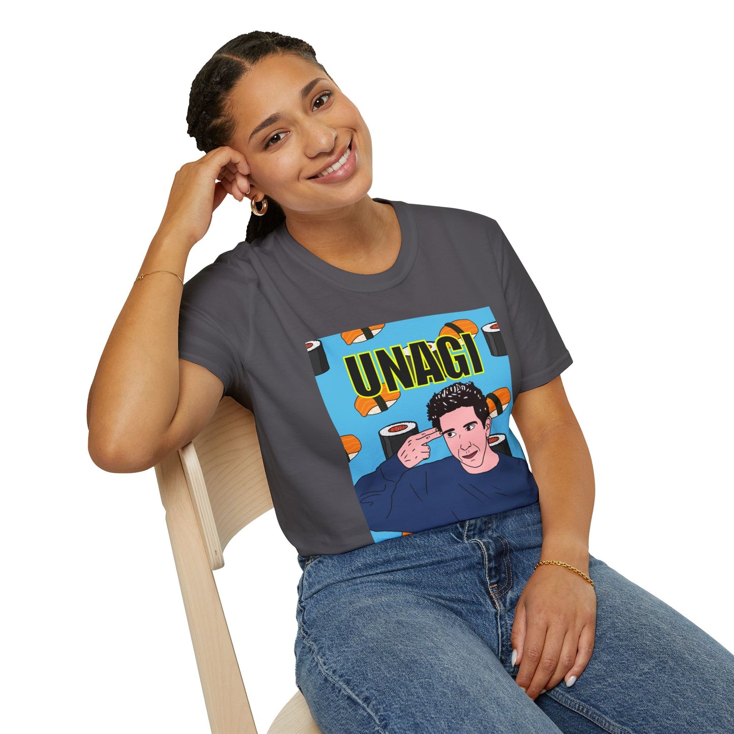 Ross Geller Friends Unagi Graphic T-Shirt — Pop Art Sushi Tee ("UNAGI")