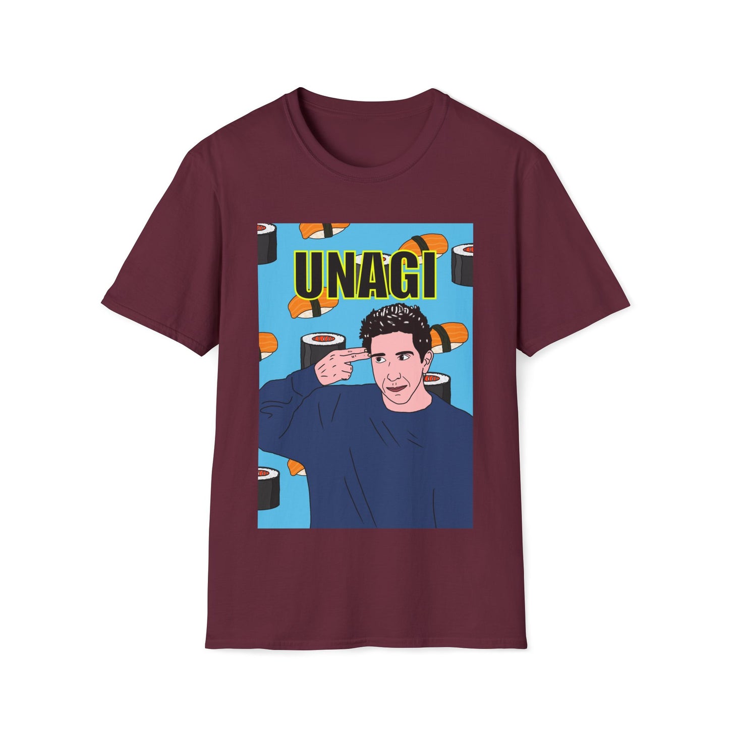 Ross Geller Friends Unagi Graphic T-Shirt — Pop Art Sushi Tee ("UNAGI")