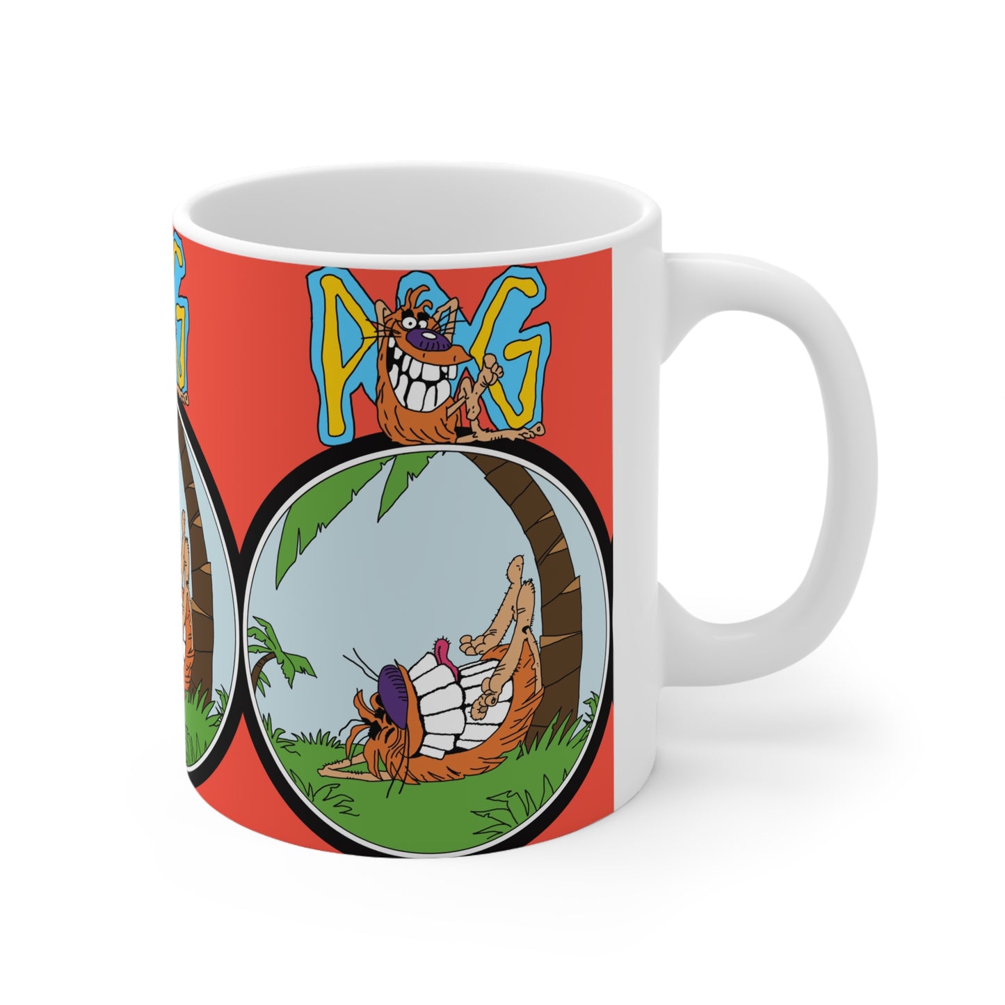 Pog 90s Tropical Hammock Cartoon Mug – "POG" Retro Cup