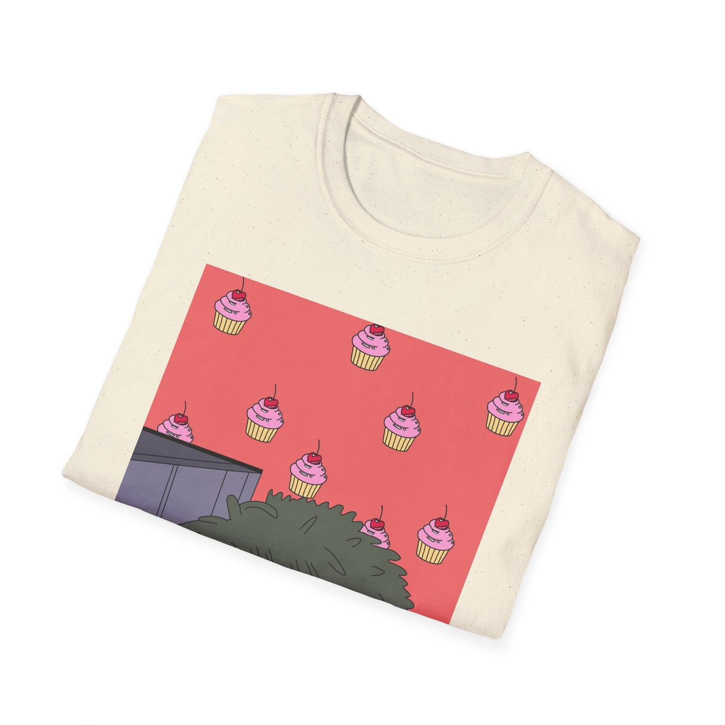 Cute Tiny Cake Character T-Shirt — Playful Cupcake Pattern Tee