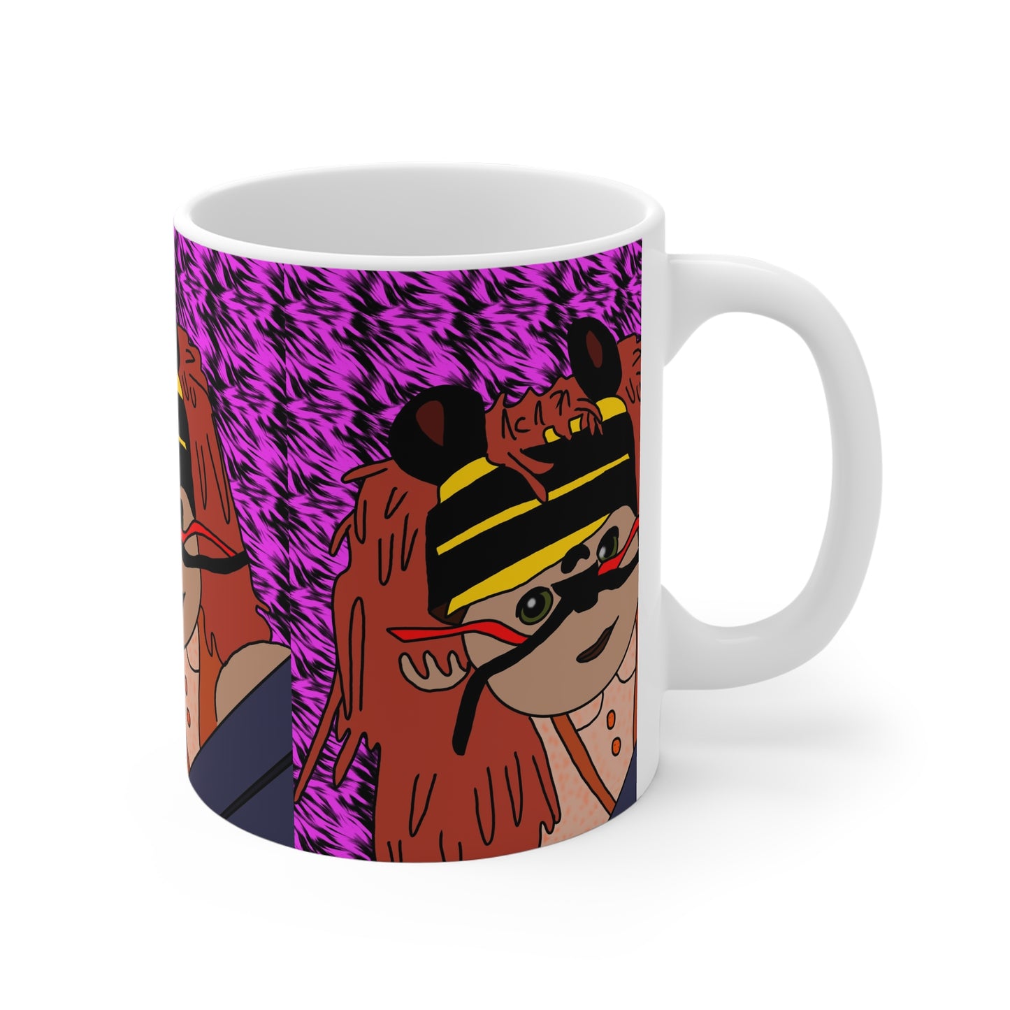 Colorful Scary TigerMug — Whimsical Illustration on Vibrant Purple Background