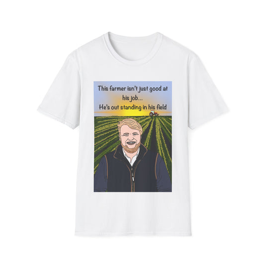 Clarkesons Farm Kaleb Farmer Pun T-Shirt — "This farmer isn’t just good at his job... He’s outstanding in his field"
