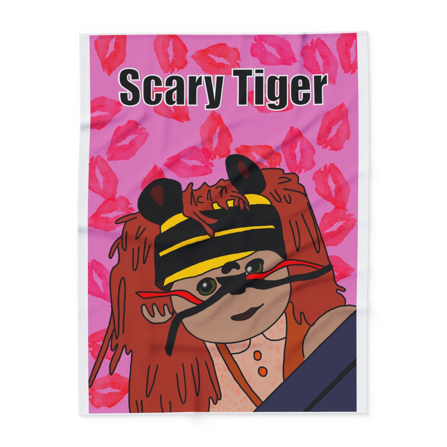 Limited Edition Valentines Day Scary Tiger Pink Kiss-Print Arctic Fleece Blanket