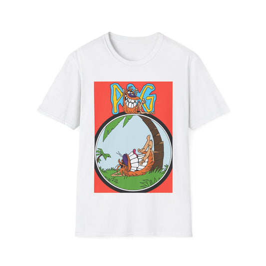 90s T-Shirt — "Pog" Graphic: Relaxing Pog in Hammock Tropical Tee