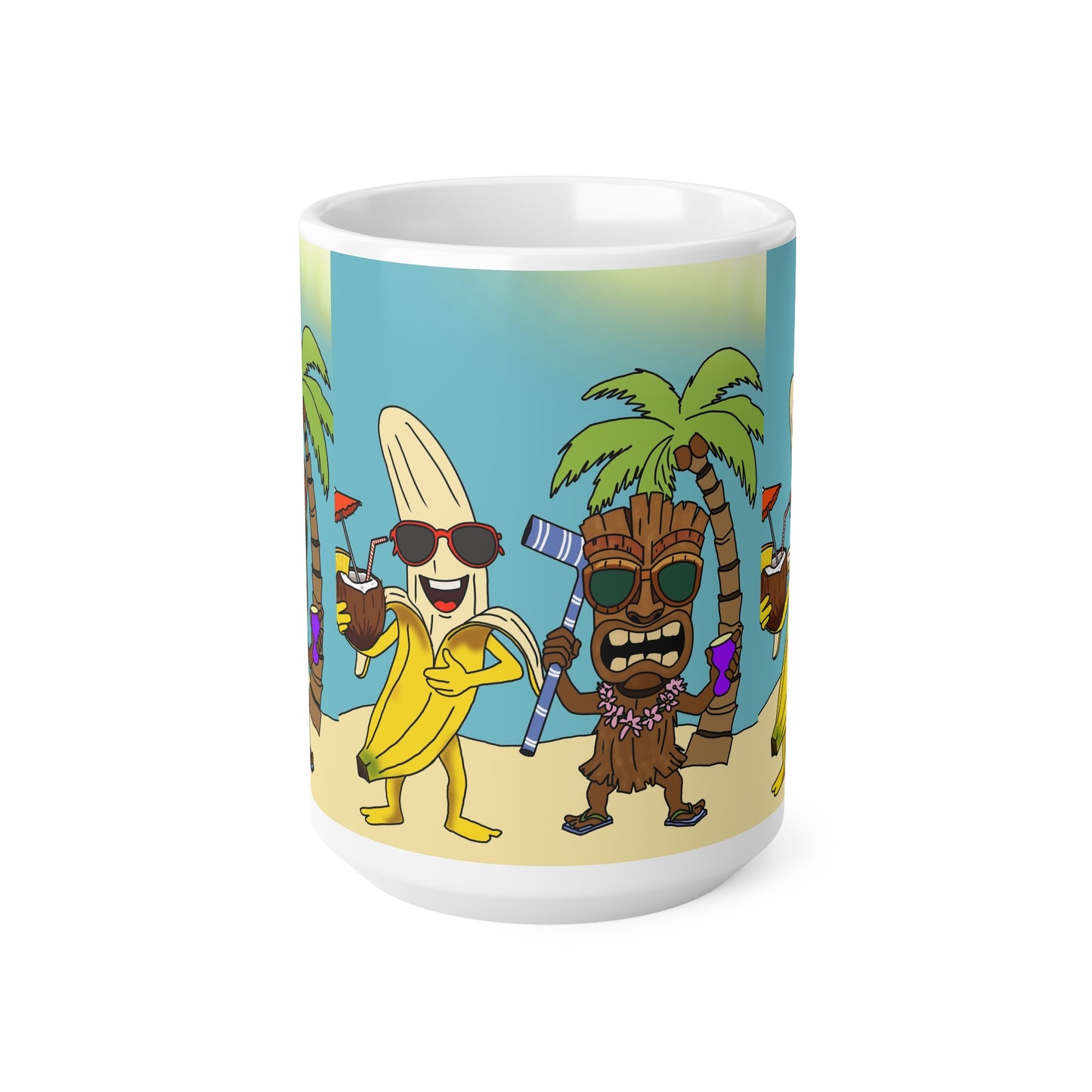 Tropical Banana & Tiki Beach Mug — Funny Summer Coffee Cup (11oz, 15oz)