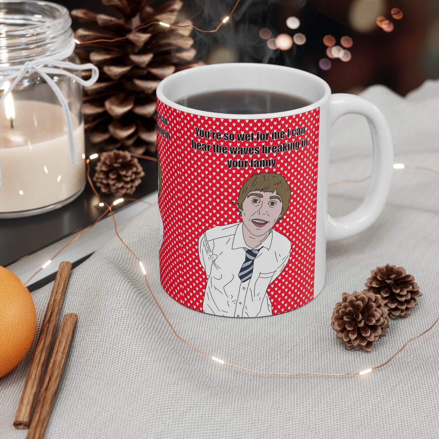 Jay Cartwright The Inbetweeners Red Polka Dot Novelty Coffee Mug  "You're so wet for me I can hear the waves breaking in your tummy" — [...]