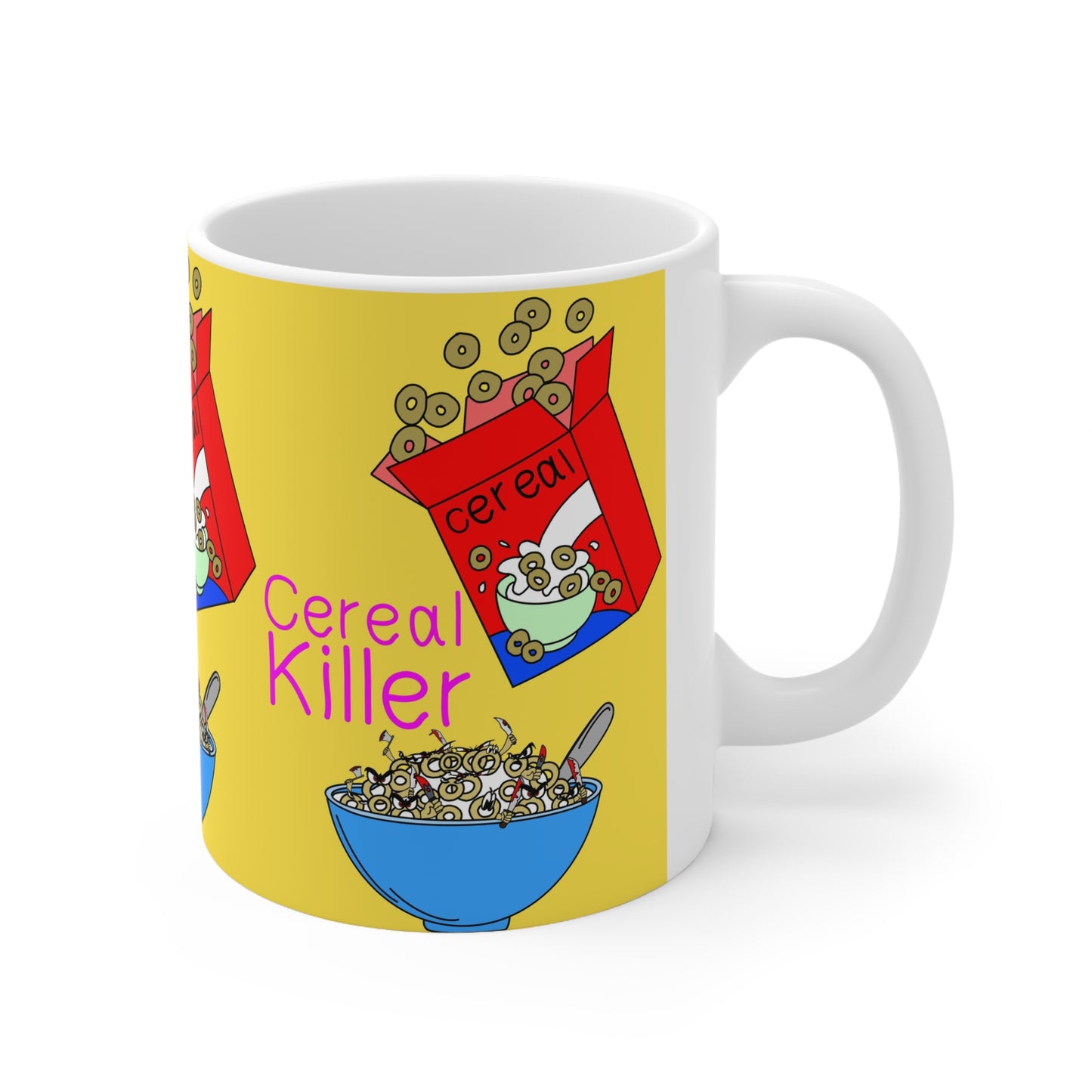 Cereal Killer Coffee Mug — Funny Yellow Breakfast Ceramic Cup (11oz & 15oz)