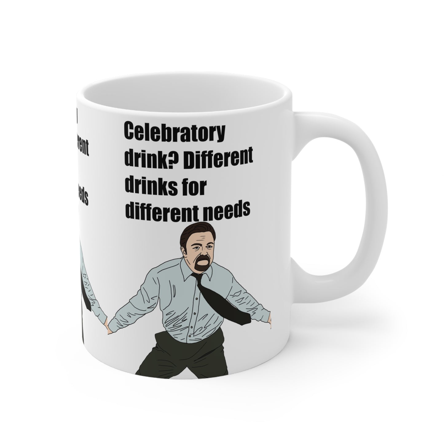 David Brent The Office Coffee Mug — "Celebratory drink? Different drinks for different needs" Illustrated Office Humor 11oz/15oz