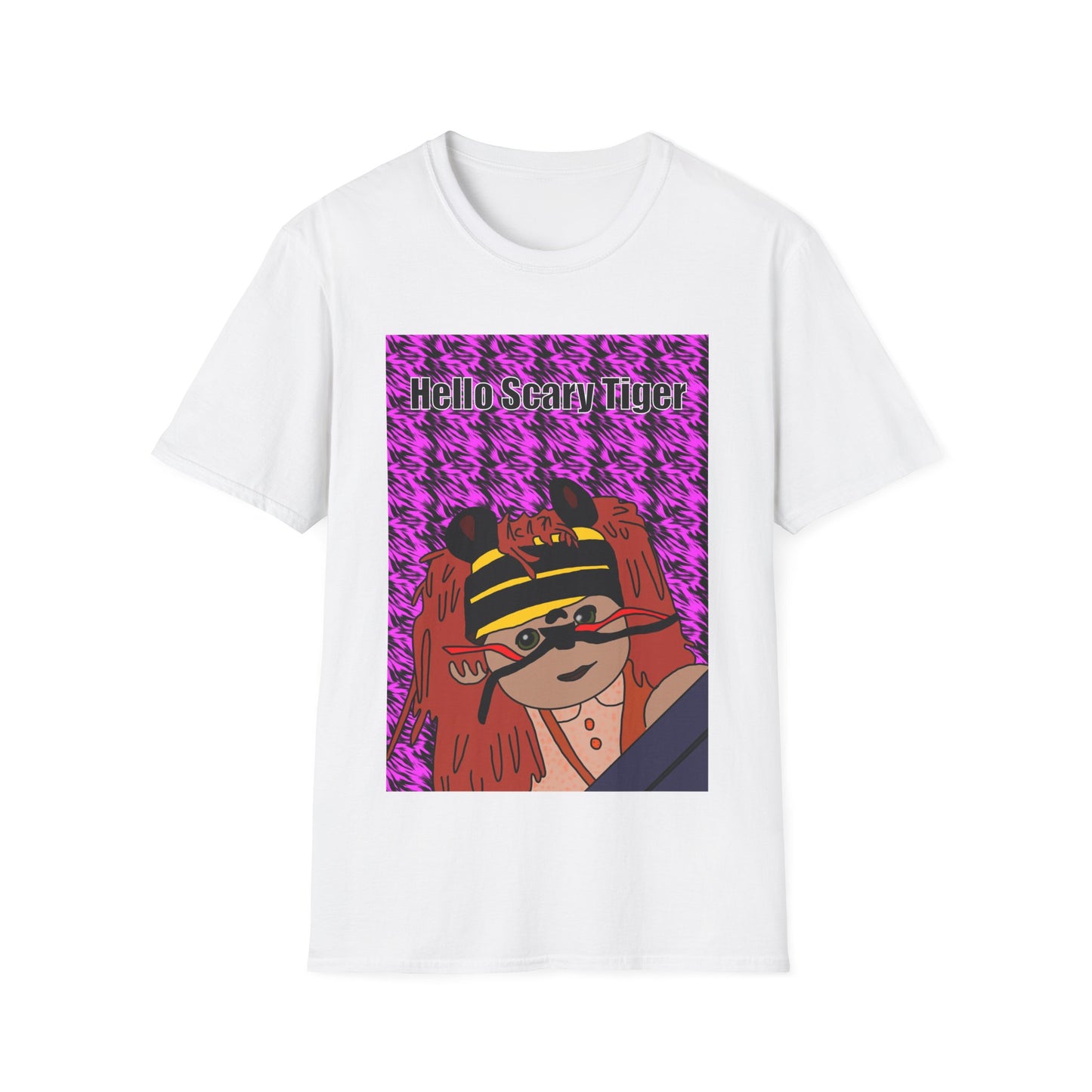 Graphic T-Shirt — "Hello Scary Tiger" Retro Punk Cat Design