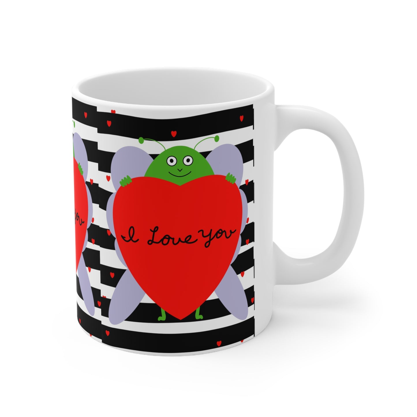 I Love You Heart Bug Coffee Mug — Cute Valentine Ceramic Mug