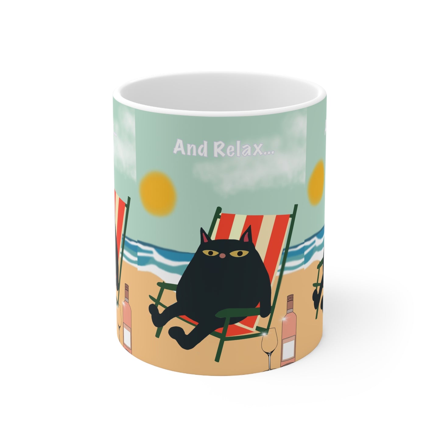 Ceramic Mug — "And Relax" Beach Cat Coffee Cup (11oz & 15oz)