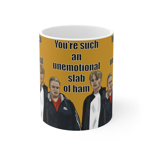 Kerry & Kurtan — "You're such an unemotional slab of ham" Illustrated Characters Coffee Cup, 11oz & 15oz