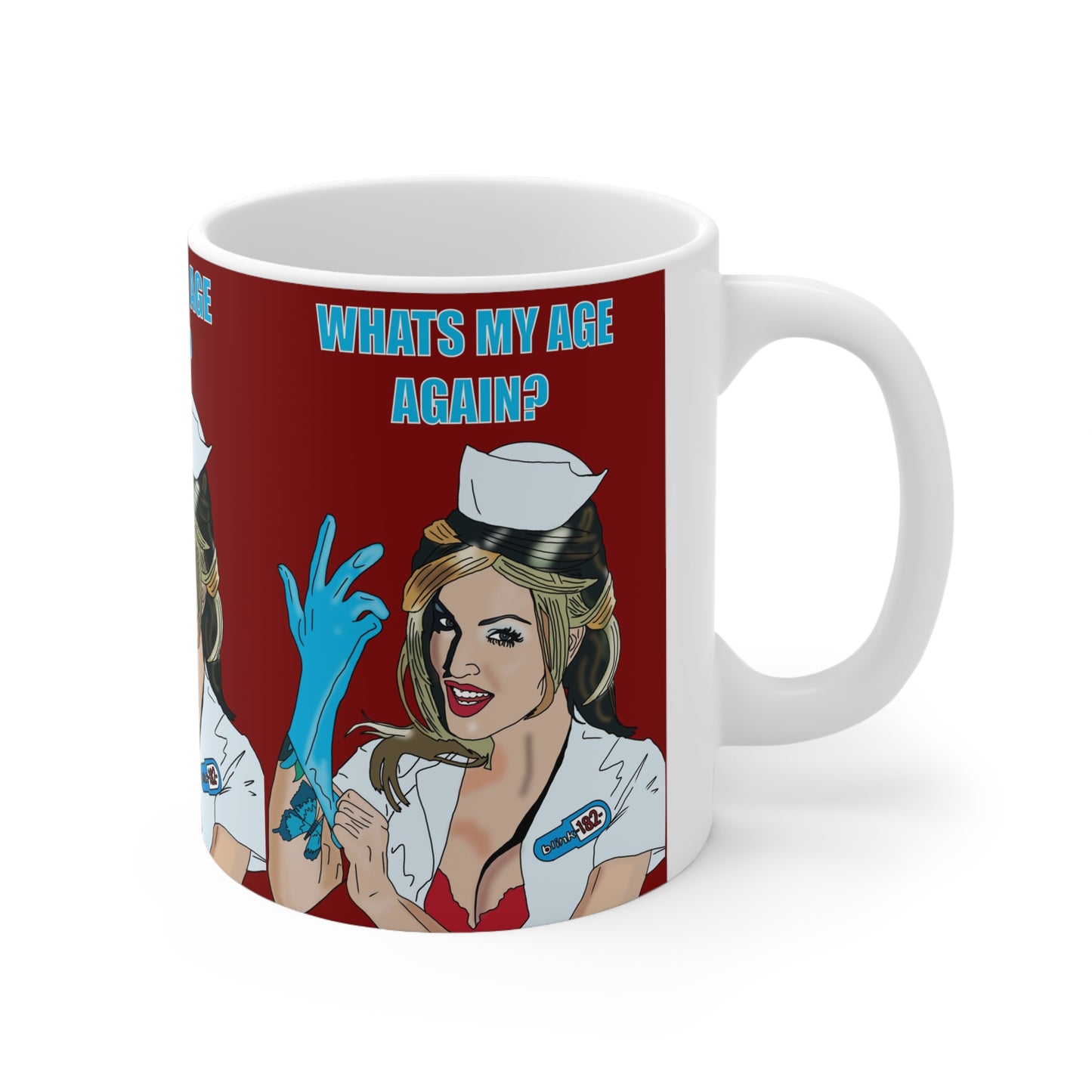 Blink 182 Whats My Age Again? Nurse Pinup Ceramic Coffee Mug - Funny Retr.