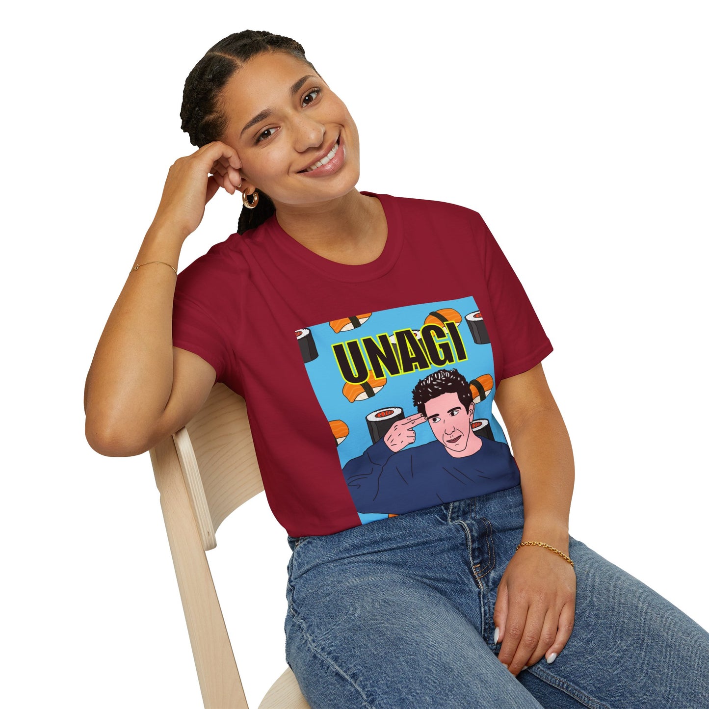 Ross Geller Friends Unagi Graphic T-Shirt — Pop Art Sushi Tee ("UNAGI")