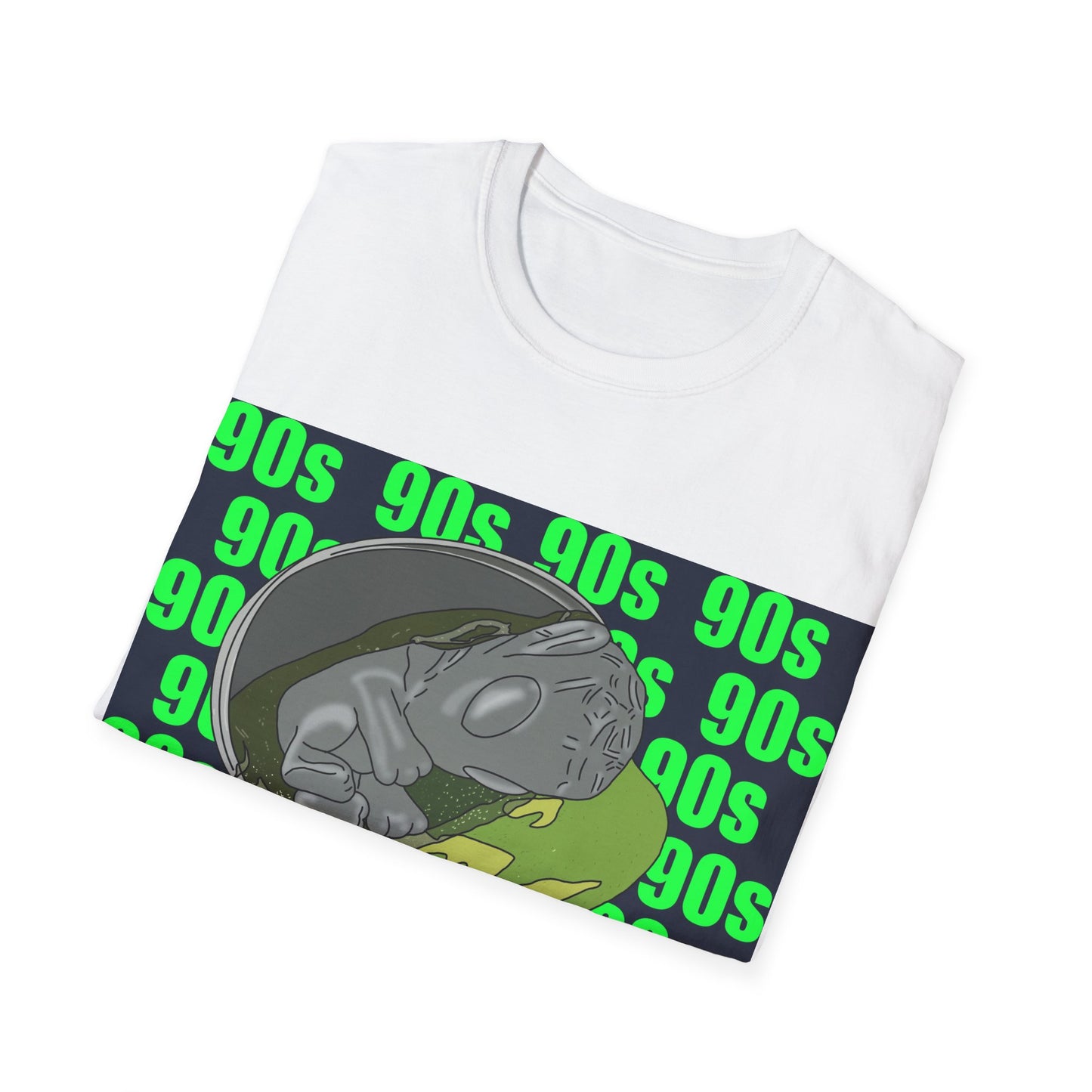 90s Alien Graphic T-Shirt — Retro Neon Skateboard Vibe