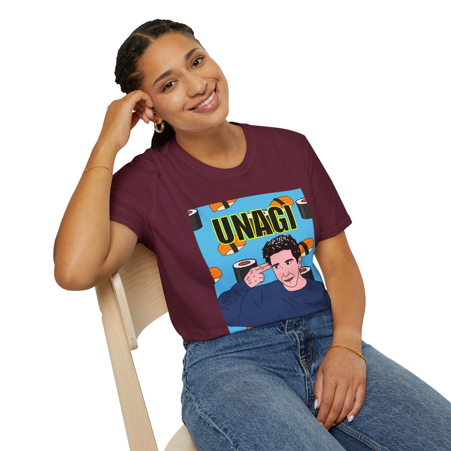 Ross Geller Friends Unagi Graphic T-Shirt — Pop Art Sushi Tee ("UNAGI")
