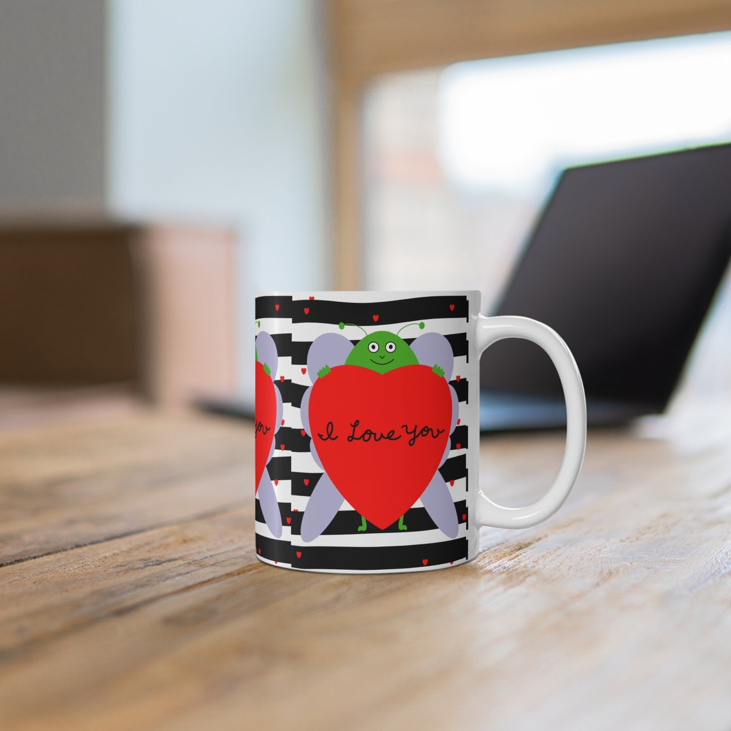 I Love You Heart Bug Coffee Mug — Cute Valentine Ceramic Mug
