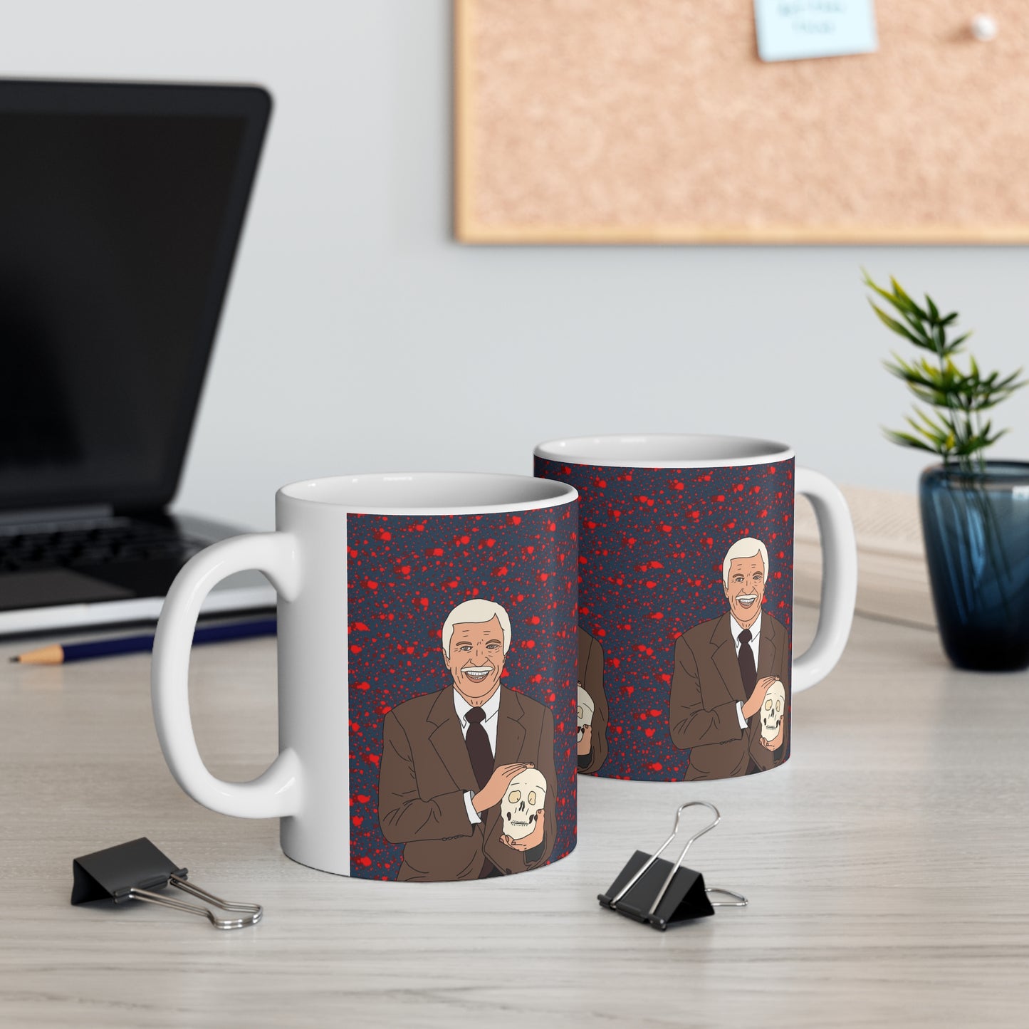 Dick Van Dyke Coffee Mug — Retro Gentleman with Skull Illustration, Quirky