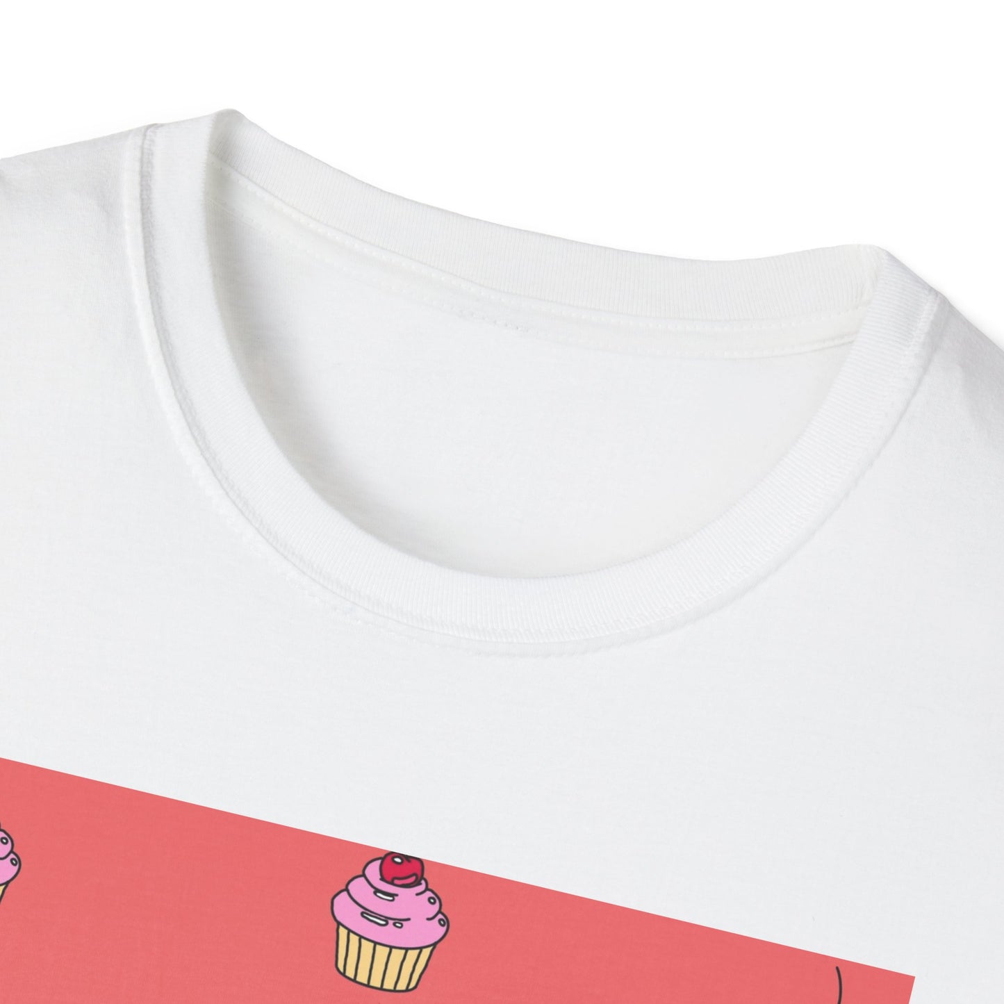 Cute Tiny Cake Character T-Shirt — Playful Cupcake Pattern Tee