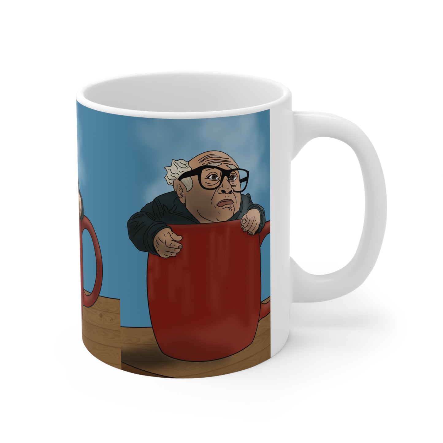 Danny Divito Ceramic Coffee Mug — Funny Man-in-Cup Illustration