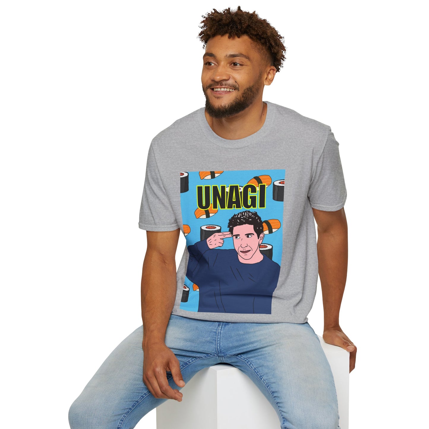Ross Geller Friends Unagi Graphic T-Shirt — Pop Art Sushi Tee ("UNAGI")