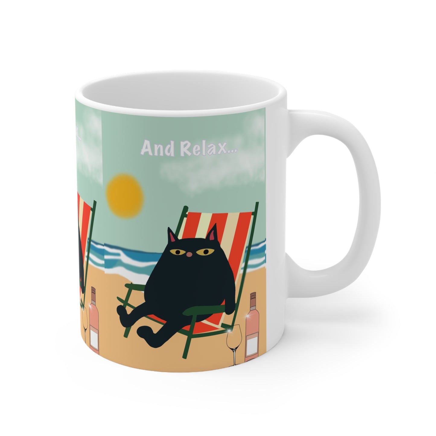 Ceramic Mug — "And Relax" Beach Cat Coffee Cup (11oz & 15oz)