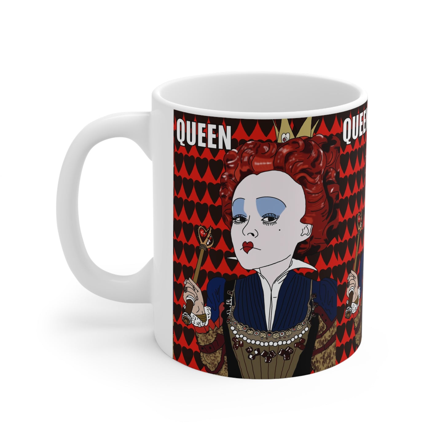 Queen Illustration Coffee Mug – Red Heart Pattern