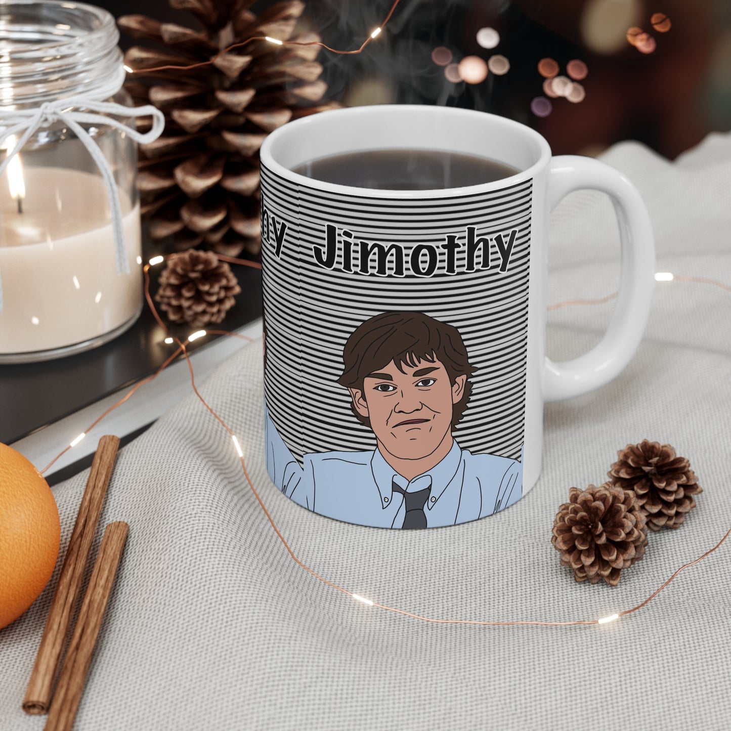 Jimothy The Office US Ceramic Mug — Retro Striped Illustration Coffee Cup