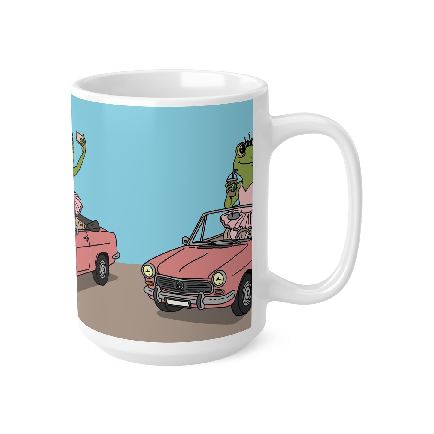 Frog Princess Selfie Mug — Cute Retro Convertible Ceramic Coffee Cup (11oz & 15oz)