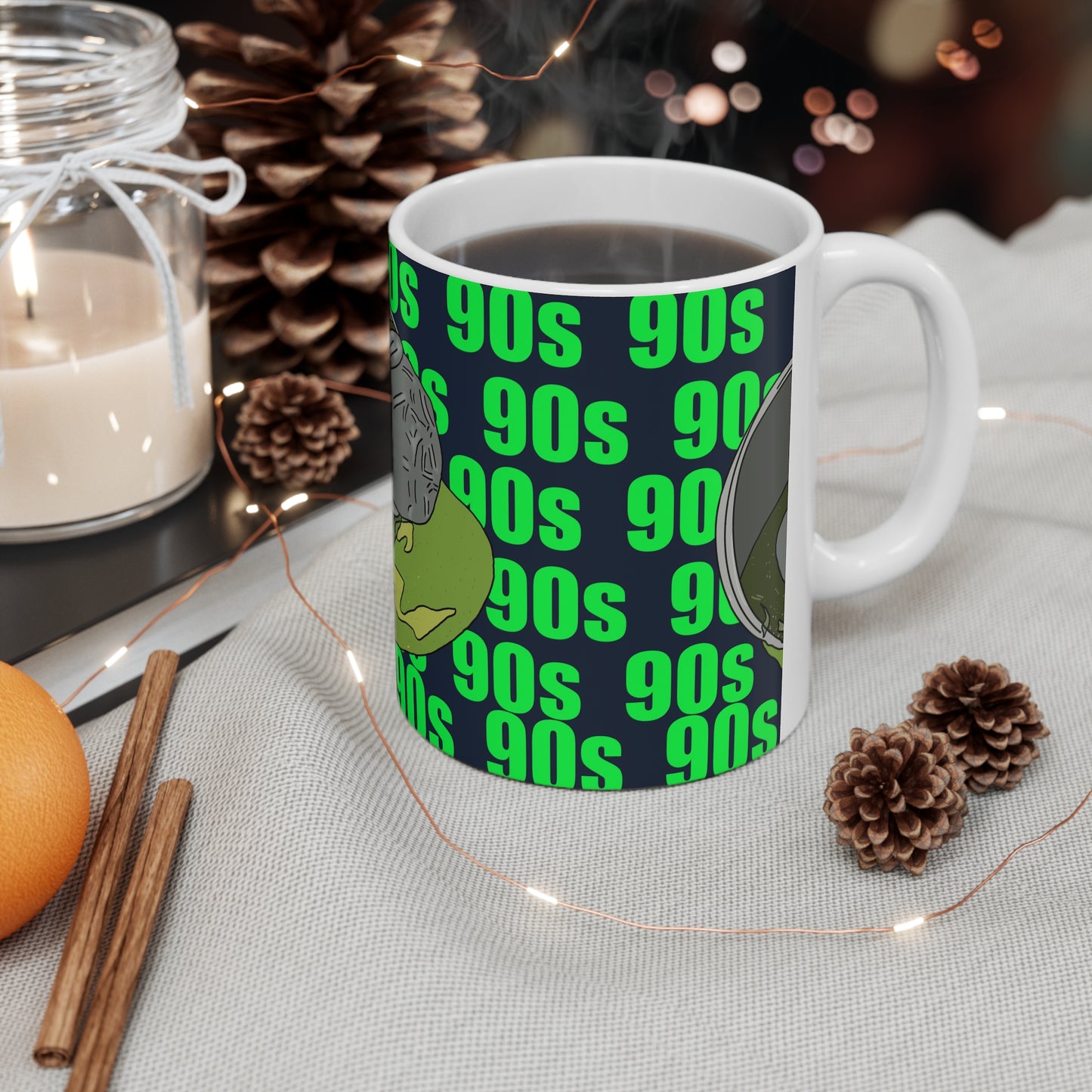 90s Alien Ceramic Coffee Mug — Retro Neon