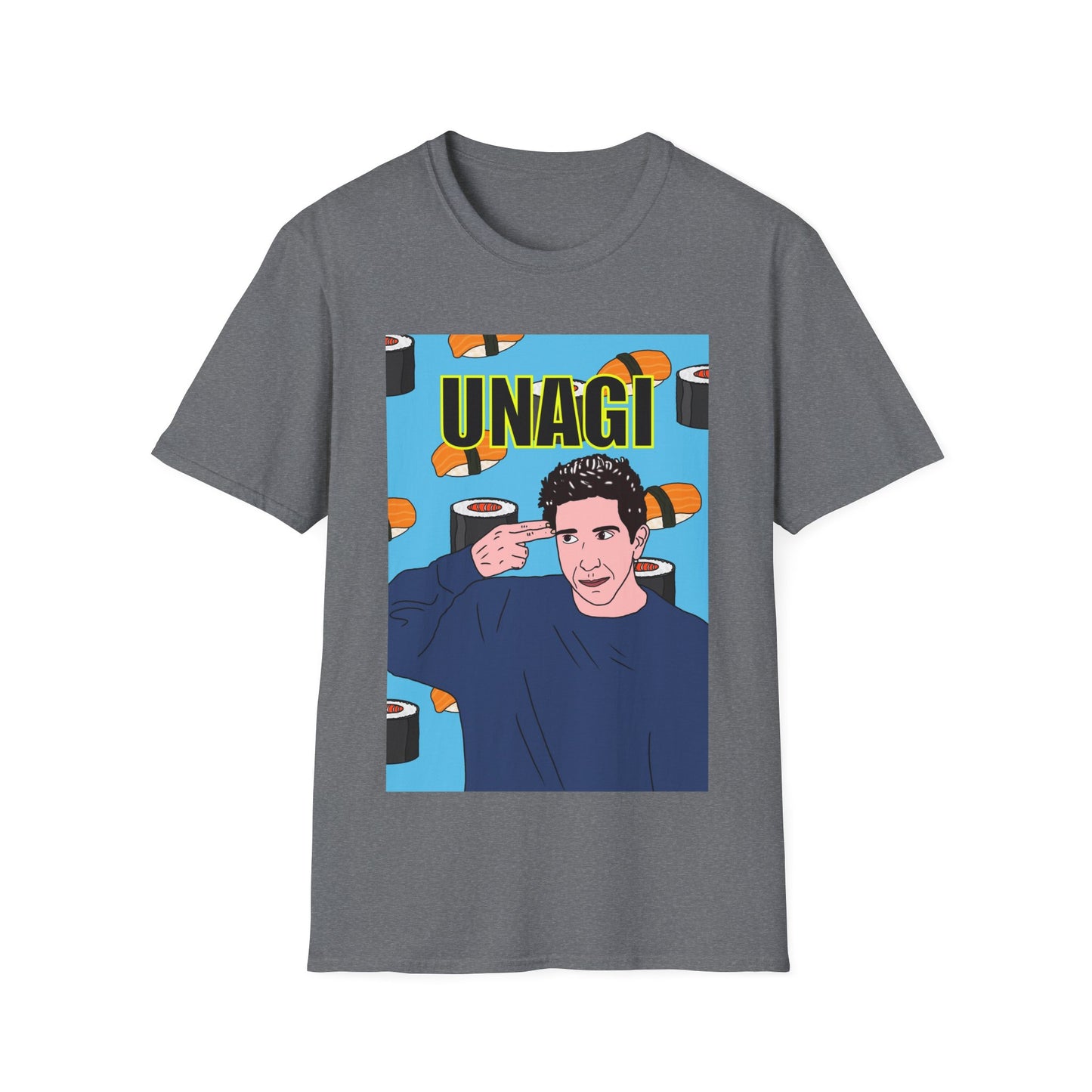 Ross Geller Friends Unagi Graphic T-Shirt — Pop Art Sushi Tee ("UNAGI")