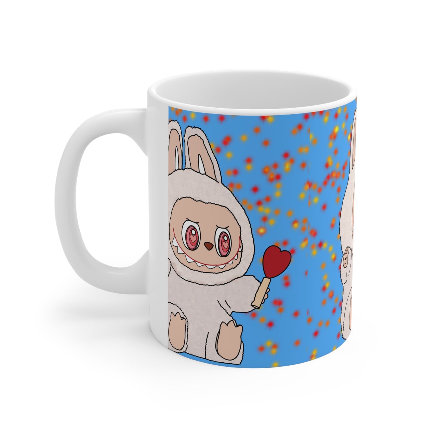 Cute Labubu Monster Mug — Heart Lollipop Ceramic Coffee Cup