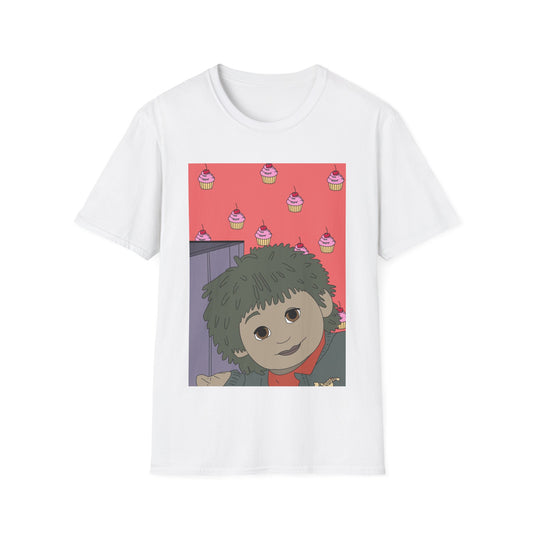 Cute Tiny Cake Character T-Shirt — Playful Cupcake Pattern Tee