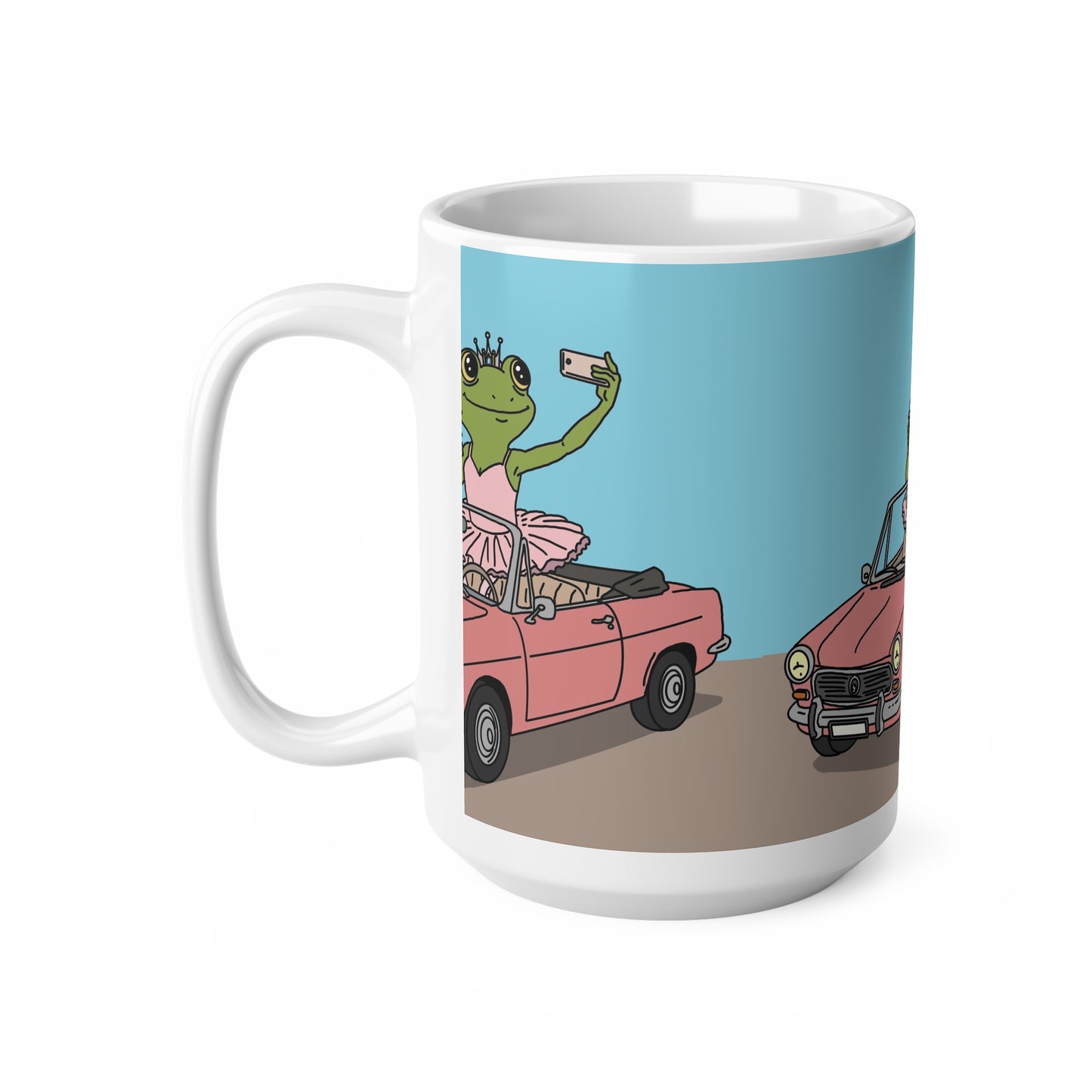 Frog Princess Selfie Mug — Cute Retro Convertible Ceramic Coffee Cup (11oz & 15oz)